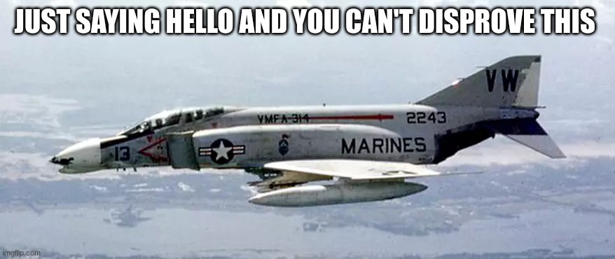 fighter jet | JUST SAYING HELLO AND YOU CAN'T DISPROVE THIS | image tagged in fighter jet | made w/ Imgflip meme maker