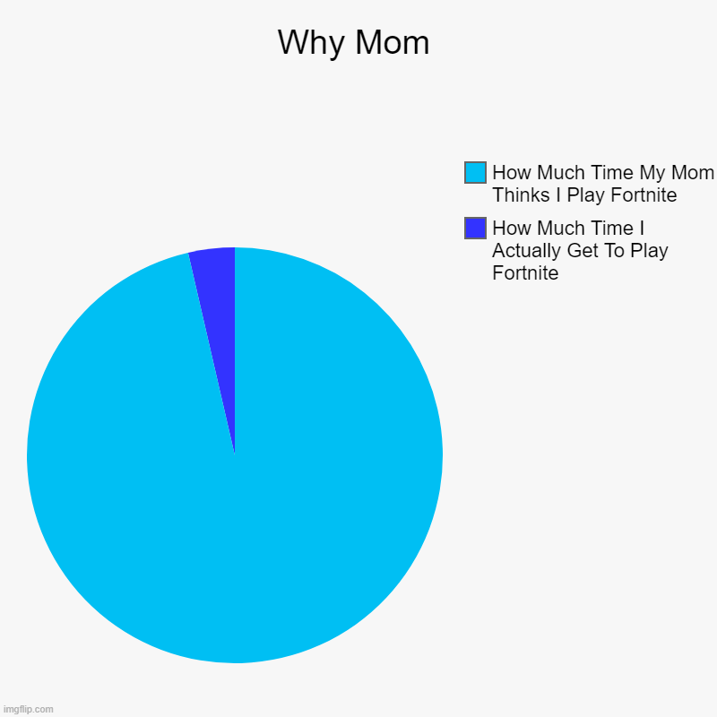Why Mom | How Much Time I Actually Get To Play Fortnite, How Much Time My Mom Thinks I Play Fortnite | image tagged in charts,pie charts | made w/ Imgflip chart maker