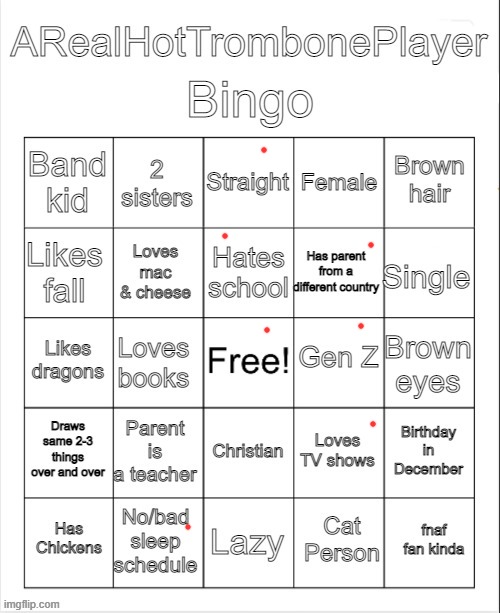 ARealHotTrombonePlayer Bingo | image tagged in arealhottromboneplayer bingo | made w/ Imgflip meme maker