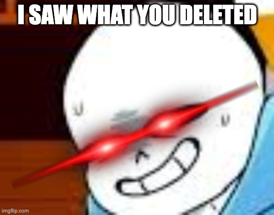scared sans template | I SAW WHAT YOU DELETED | image tagged in scared sans template | made w/ Imgflip meme maker
