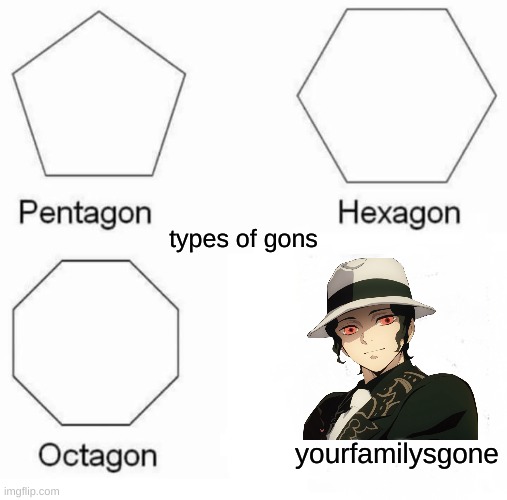 Pentagon Hexagon Octagon Meme | yourfamilysgone types of gons | image tagged in memes,pentagon hexagon octagon | made w/ Imgflip meme maker