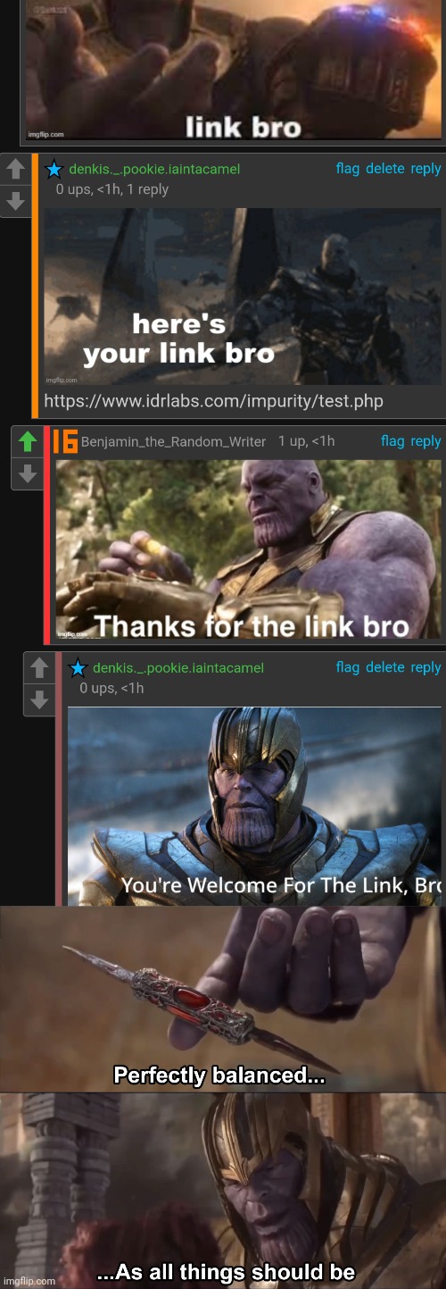 Thanos's personality is so hot tho. | image tagged in thanos perfectly balanced as all things should be | made w/ Imgflip meme maker