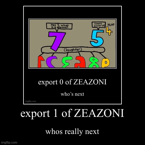 Nobody continued so I did | export 1 of ZEAZONI | whos really next | image tagged in funny,demotivationals,zeazoni,collab,upvote | made w/ Imgflip demotivational maker