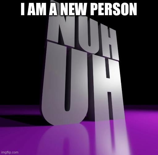 nuh uh 3d | I AM A NEW PERSON | image tagged in nuh uh 3d | made w/ Imgflip meme maker