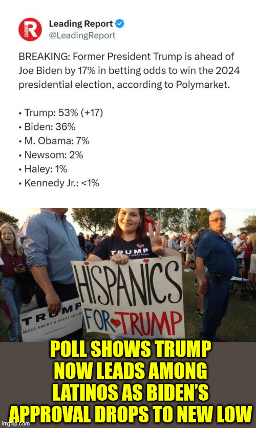 What next... they know they can't beat Trump fair and square... | POLL SHOWS TRUMP NOW LEADS AMONG LATINOS AS BIDEN’S APPROVAL DROPS TO NEW LOW | image tagged in american,wants,trump back,biden sucks | made w/ Imgflip meme maker