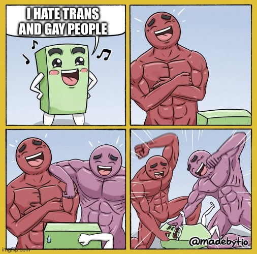 … | I HATE TRANS AND GAY PEOPLE | image tagged in guy getting beat up | made w/ Imgflip meme maker
