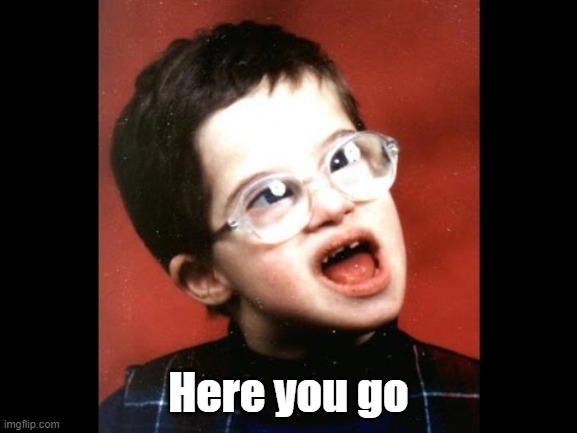 Autistic Kid | Here you go | image tagged in autistic kid | made w/ Imgflip meme maker