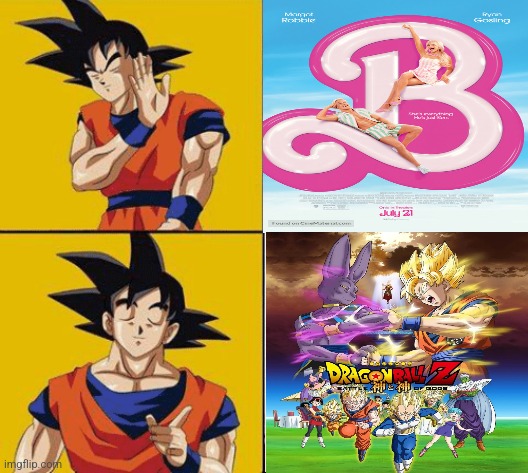 Goku drake | image tagged in dragon ball,drake hotline bling,dragon ball z,goku,barbie | made w/ Imgflip meme maker