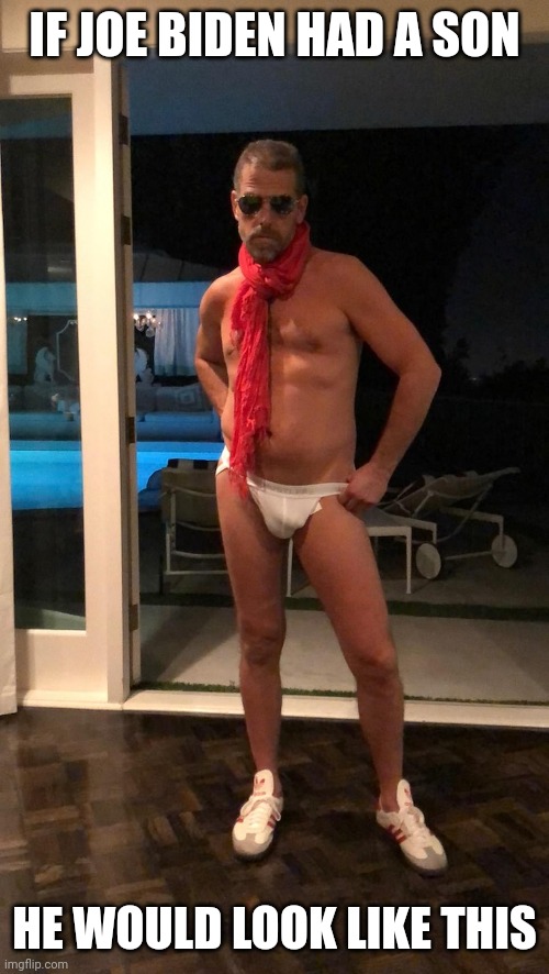 Hunter Biden Underwear | IF JOE BIDEN HAD A SON HE WOULD LOOK LIKE THIS | image tagged in hunter biden underwear | made w/ Imgflip meme maker