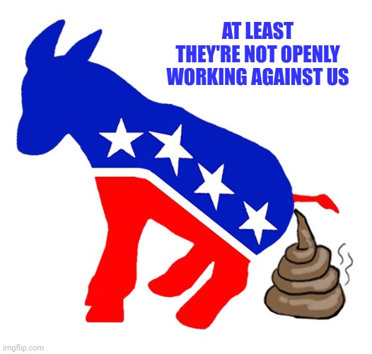 Democrat donkey pooping | AT LEAST THEY'RE NOT OPENLY WORKING AGAINST US | image tagged in democrat donkey pooping | made w/ Imgflip meme maker