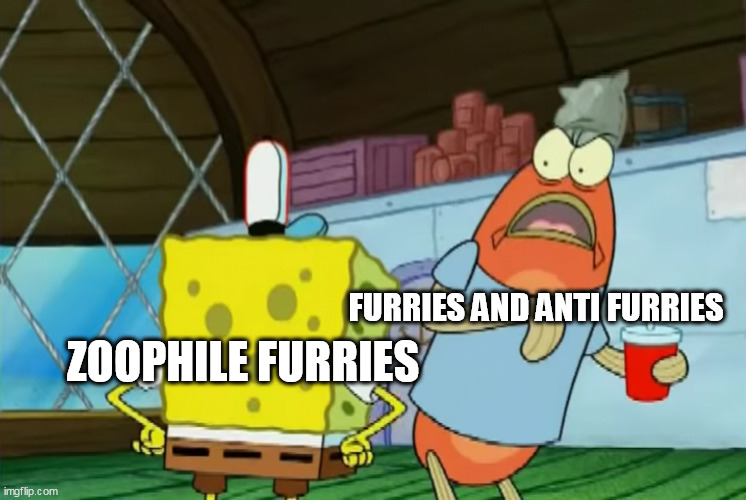 Shocked and disgusted fish | FURRIES AND ANTI FURRIES; ZOOPHILE FURRIES | image tagged in shocked and disgusted fish | made w/ Imgflip meme maker