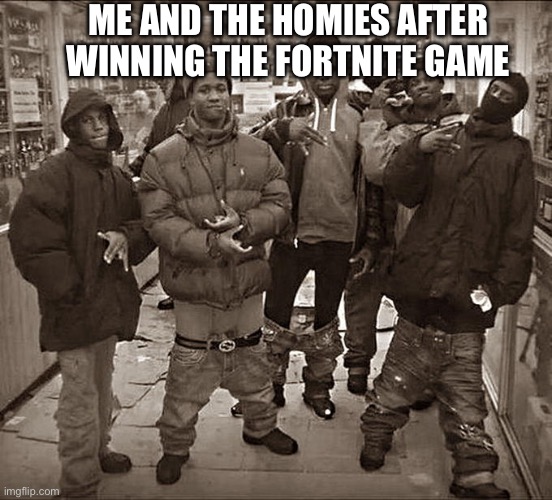 All My Homies Hate | ME AND THE HOMIES AFTER WINNING THE FORTNITE GAME | image tagged in all my homies hate | made w/ Imgflip meme maker