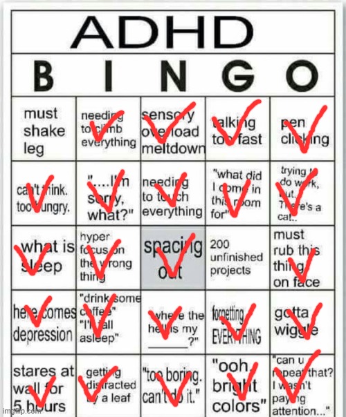 I really didn`t think I would get a bingo | image tagged in adhd bingo | made w/ Imgflip meme maker