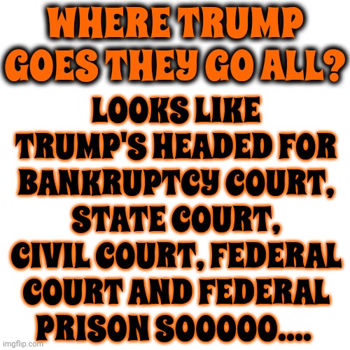 Can't Help You | WHERE TRUMP GOES THEY GO ALL? LOOKS LIKE TRUMP'S HEADED FOR BANKRUPTCY COURT, STATE COURT, CIVIL COURT, FEDERAL COURT AND FEDERAL PRISON SOOOOO.... | image tagged in trump unfit unqualified dangerous,lock him up,trump lies,rapist,con man,memes | made w/ Imgflip meme maker