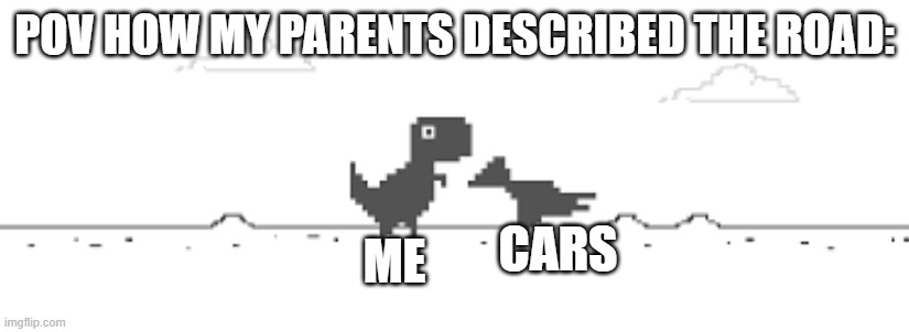 Me as a kid: | POV HOW MY PARENTS DESCRIBED THE ROAD:; ME; CARS | image tagged in fun | made w/ Imgflip meme maker