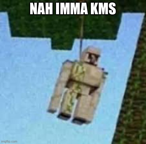 Iron Golem hanging | NAH IMMA KMS | image tagged in iron golem hanging | made w/ Imgflip meme maker