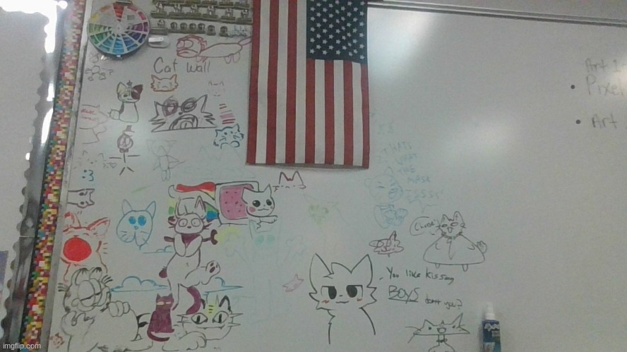 me and my frends did cat art on our art room wall | made w/ Imgflip meme maker