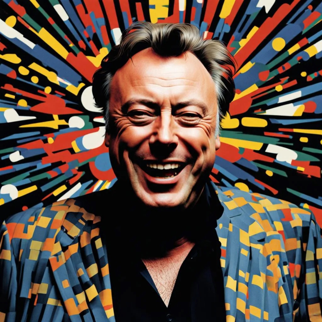 Christopher Hitchens laughing at God (NightCafe AI) Blank Meme Template