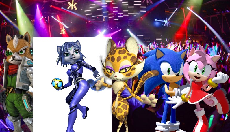 Fox McCloud and Friends having some dance club fun | image tagged in dance club,sonic the hedgehog,kirby,star fox,crossover | made w/ Imgflip meme maker