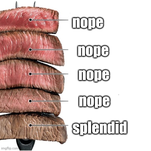 Steak | nope; nope; nope; nope; splendid | image tagged in steak | made w/ Imgflip meme maker