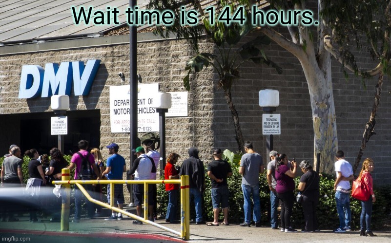 Wait time is 144 hours. | made w/ Imgflip meme maker