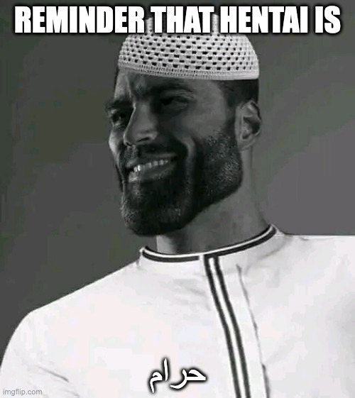 haram حرام | REMINDER THAT HENTAI IS; حرام | image tagged in halal giga chad | made w/ Imgflip meme maker