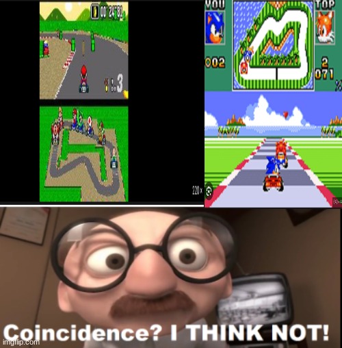 Sega got some explaining to do | image tagged in mario kart,sonic the hedgehog,sonic drift,coincidence i think not,mario,super mario | made w/ Imgflip meme maker