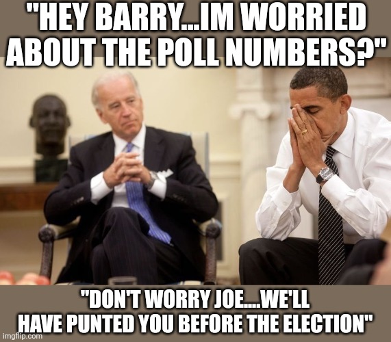10m+ illegals will get the right to vote in 2024 | "HEY BARRY...IM WORRIED ABOUT THE POLL NUMBERS?"; "DON'T WORRY JOE....WE'LL HAVE PUNTED YOU BEFORE THE ELECTION" | image tagged in biden obama | made w/ Imgflip meme maker