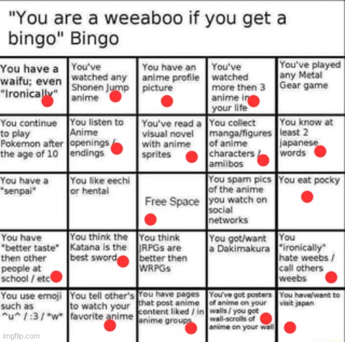not a weeb. | image tagged in weeb bingo | made w/ Imgflip meme maker
