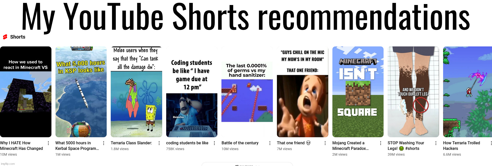 My YouTube Shorts recommendations | made w/ Imgflip meme maker