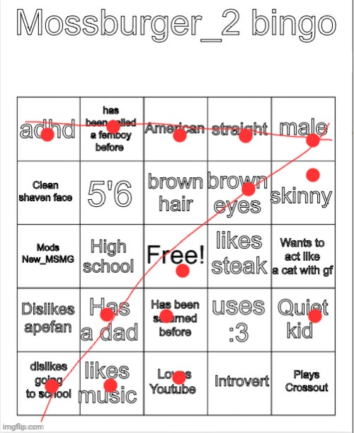 btw the femboy thing was someone trying to troll me | image tagged in mossburger_2 bingo | made w/ Imgflip meme maker