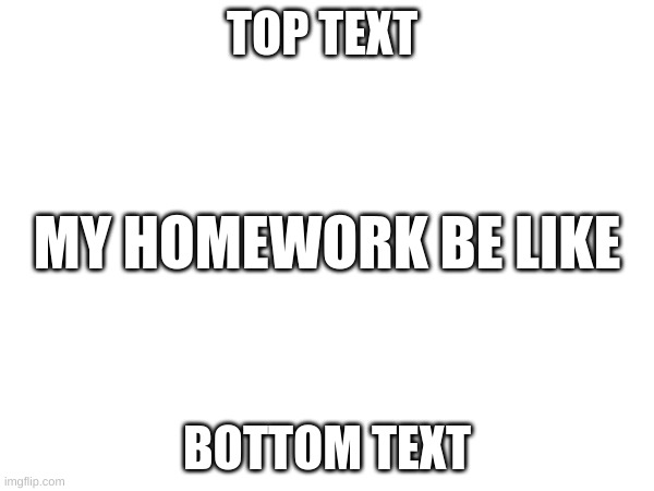 blank homework | TOP TEXT; MY HOMEWORK BE LIKE; BOTTOM TEXT | image tagged in blank white template | made w/ Imgflip meme maker