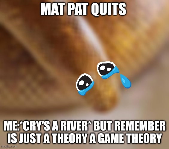 Arabian sand boa | MAT PAT QUITS; ME:*CRY'S A RIVER* BUT REMEMBER IS JUST A THEORY A GAME THEORY | image tagged in arabian sand boa | made w/ Imgflip meme maker
