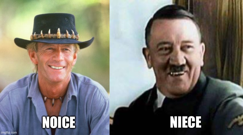 What is the difference between Australia and Nazi Germany? | NIECE; NOICE | image tagged in noice,laughing hitler | made w/ Imgflip meme maker