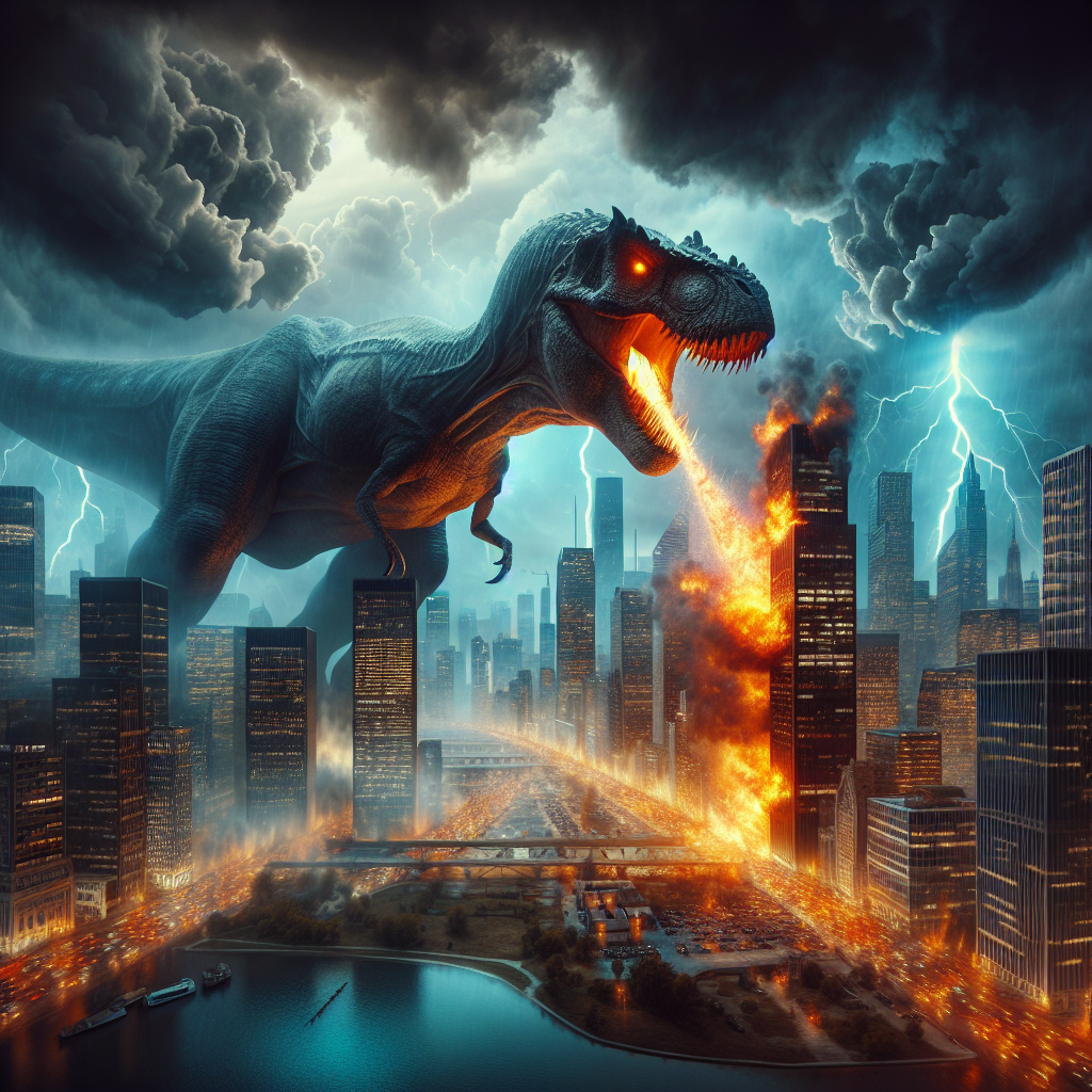 Godzilla destroying a city Blank Meme Template