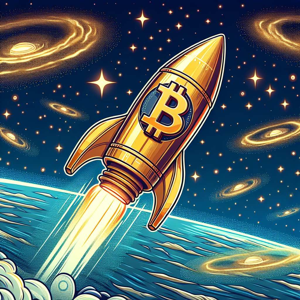 a Bitcoin Rocket with universe background Blank Meme Template