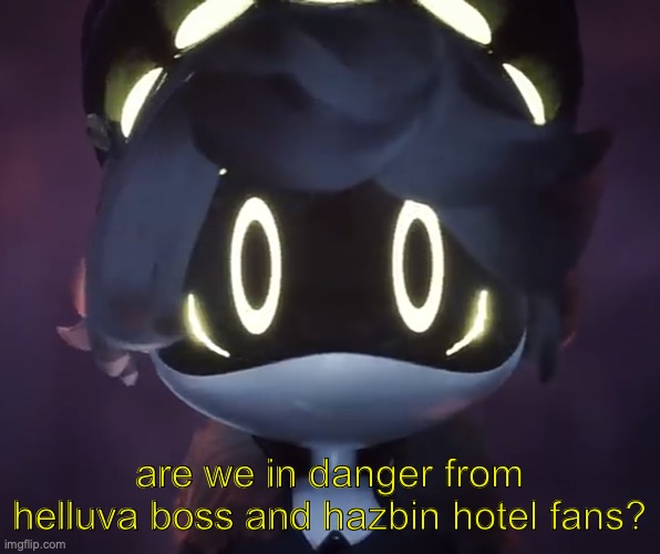 N scared | are we in danger from helluva boss and hazbin hotel fans? | image tagged in n scared | made w/ Imgflip meme maker