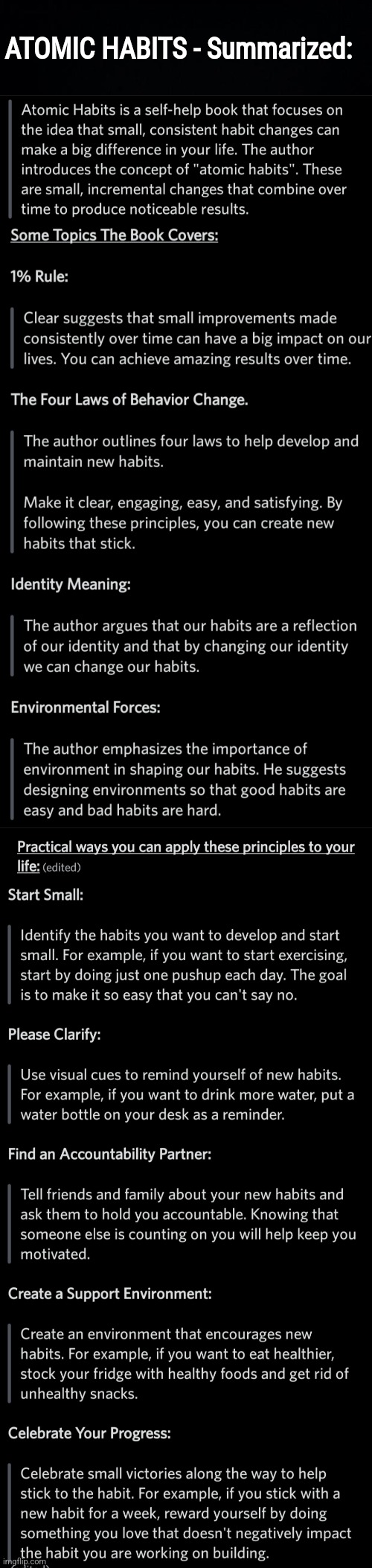 ATOMIC HABITS - Summarized: | ATOMIC HABITS - Summarized: | image tagged in simothefinlandized,success,habits,infographics,tutorial | made w/ Imgflip meme maker