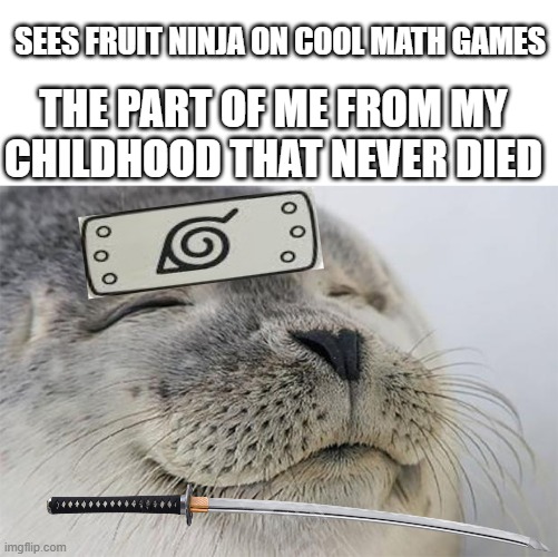 It has return to us Gen z | SEES FRUIT NINJA ON COOL MATH GAMES; THE PART OF ME FROM MY CHILDHOOD THAT NEVER DIED | image tagged in memes,satisfied seal | made w/ Imgflip meme maker