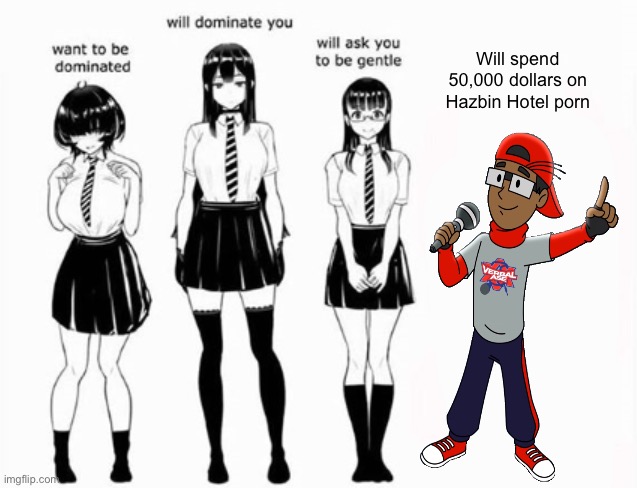 Domination stats | Will spend 50,000 dollars on Hazbin Hotel porn | image tagged in domination stats | made w/ Imgflip meme maker