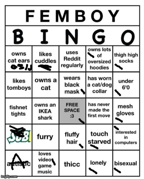 h | image tagged in femboy bingo | made w/ Imgflip meme maker