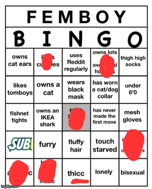 >:3 | image tagged in femboy bingo | made w/ Imgflip meme maker