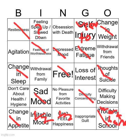 some can mean diffrent things sooooo | image tagged in depression bingo 1 | made w/ Imgflip meme maker