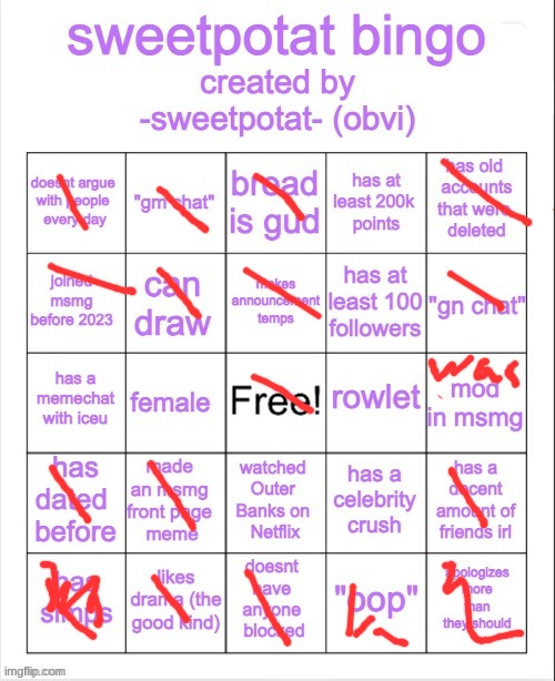 sweetpotat bingo! | image tagged in sweetpotat bingo | made w/ Imgflip meme maker
