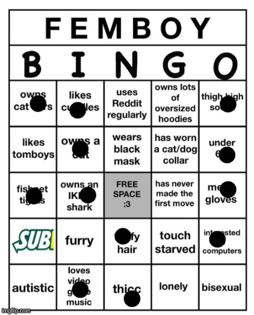 Femboy Bingo | image tagged in femboy bingo | made w/ Imgflip meme maker
