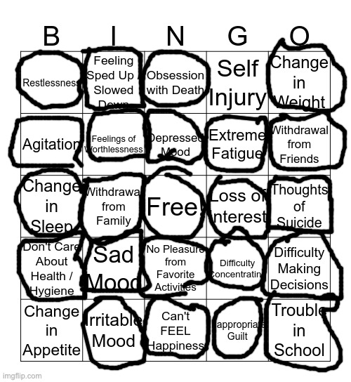 finally a bingo i relate | image tagged in depression bingo 1 | made w/ Imgflip meme maker