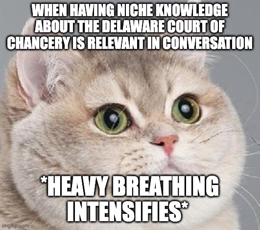 did you know the DE court of chancery is famously predictable?? | WHEN HAVING NICHE KNOWLEDGE ABOUT THE DELAWARE COURT OF CHANCERY IS RELEVANT IN CONVERSATION; *HEAVY BREATHING INTENSIFIES* | image tagged in breathing intensifies | made w/ Imgflip meme maker