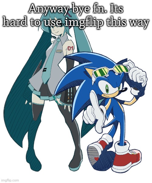 Tablet bruv | Anyway bye fn. Its hard to use imgflip this way | image tagged in miku and sonic cuz i am fixating | made w/ Imgflip meme maker