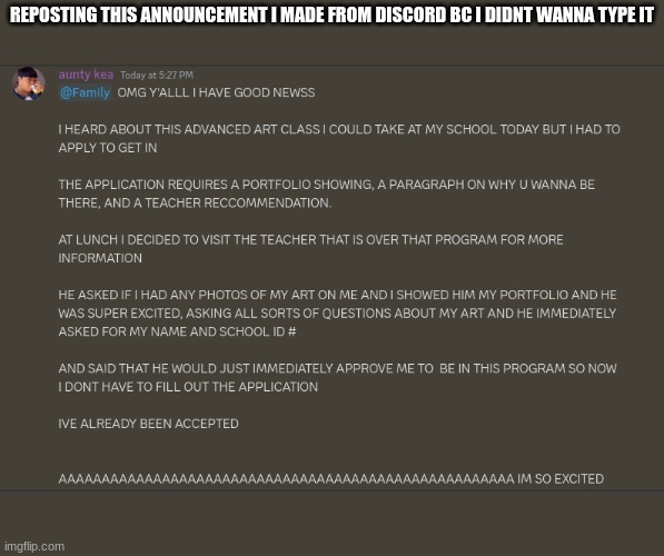 REPOSTING THIS ANNOUNCEMENT I MADE FROM DISCORD BC I DIDNT WANNA TYPE IT | made w/ Imgflip meme maker