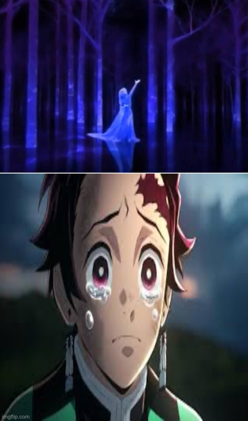 Tanjiro Cries At Elsa Freezing | image tagged in meme | made w/ Imgflip meme maker